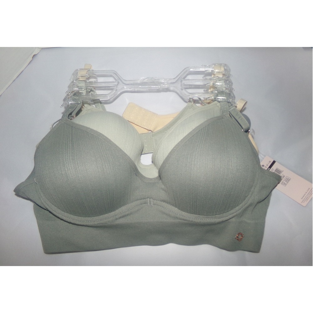 Danskin Womens 3 Pack Seamless Ribbed Underwire Bras 36B Green Cream Multi